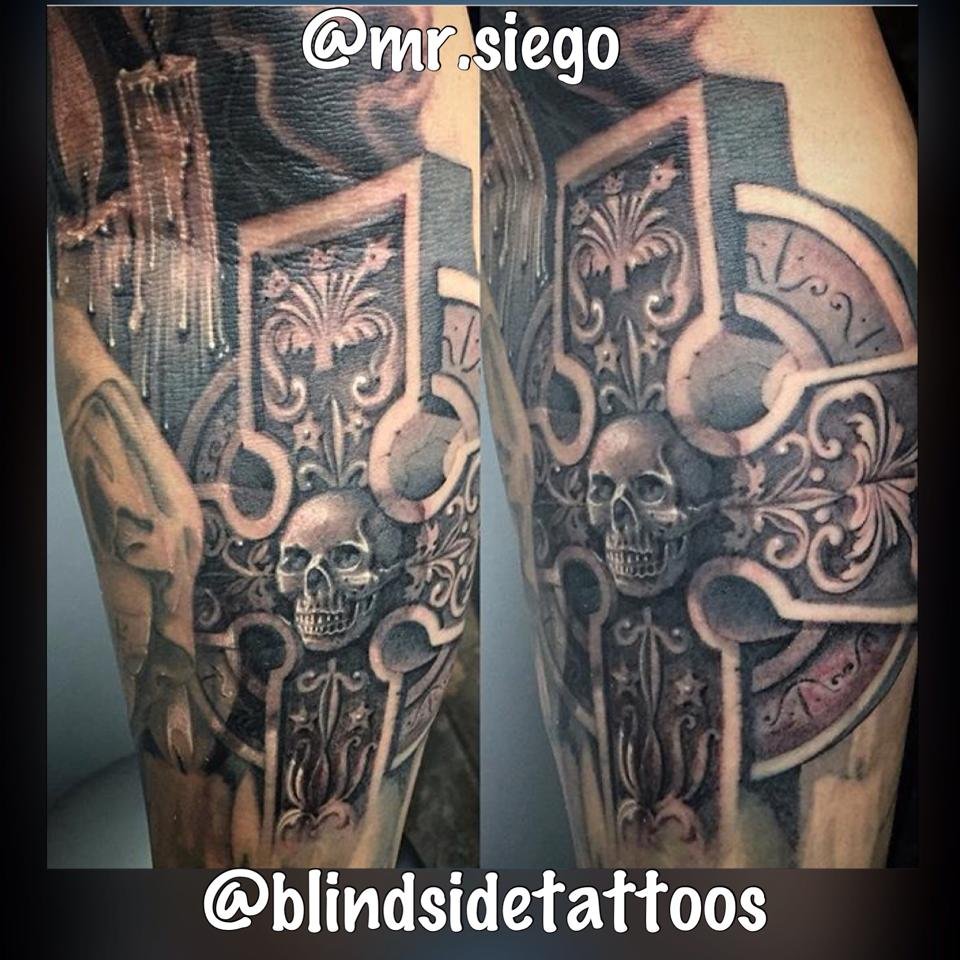 Black & grey tattoo artwork by Blindside Tattoo